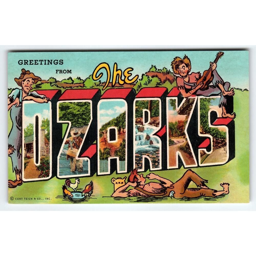 Vintage Greetings from The Ozarks Scenic Illustrated Letter Postcard Curt Teich